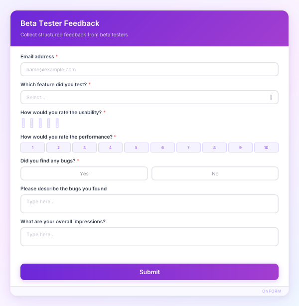 Beta Tester Feedback preview