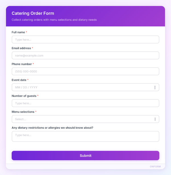 Catering Order Form preview