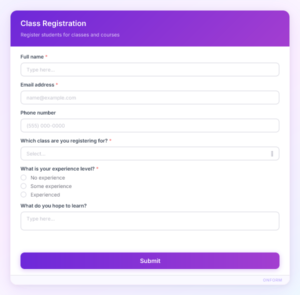 Class Registration preview