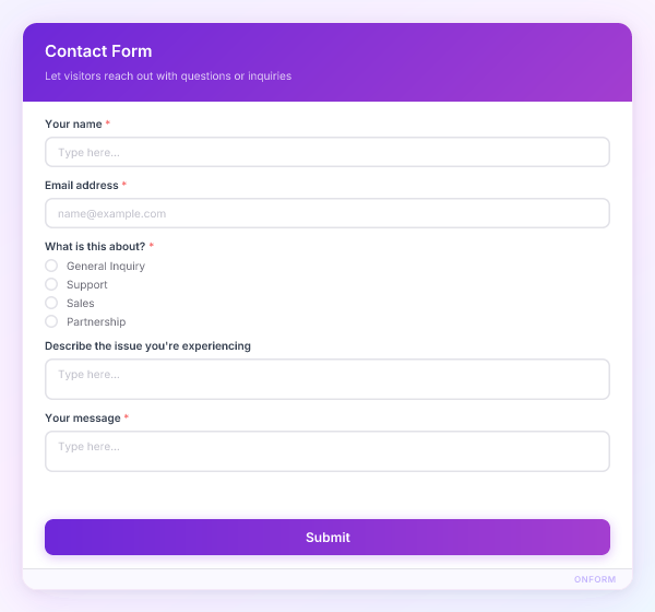 Contact Form preview