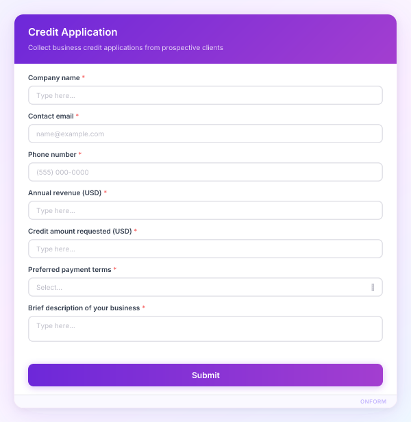 Credit Application preview