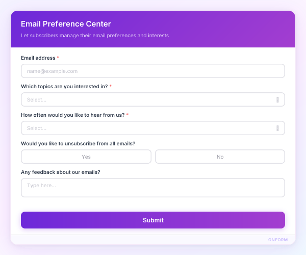 Email Preference Center preview