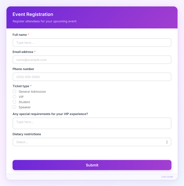 Event Registration preview