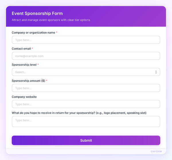Event Sponsorship Form preview