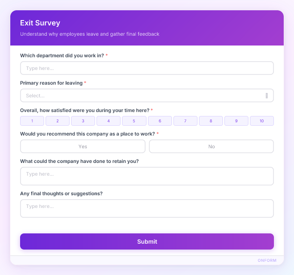 Exit Survey preview