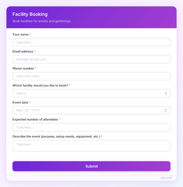 Facility Booking preview