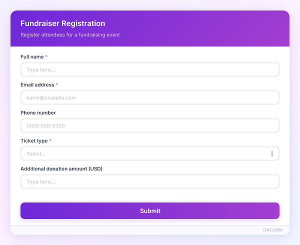 Fundraiser Registration preview