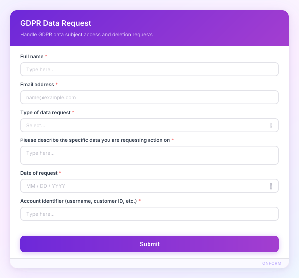 GDPR Data Request preview