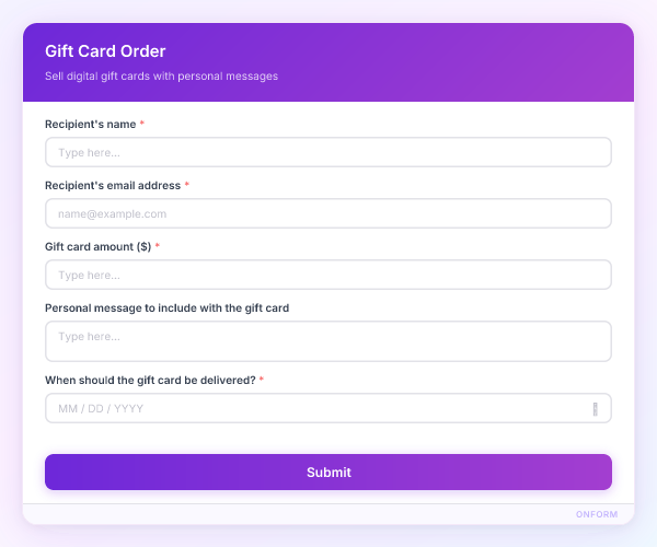 Gift Card Order preview