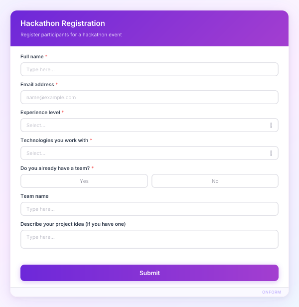 Hackathon Registration preview