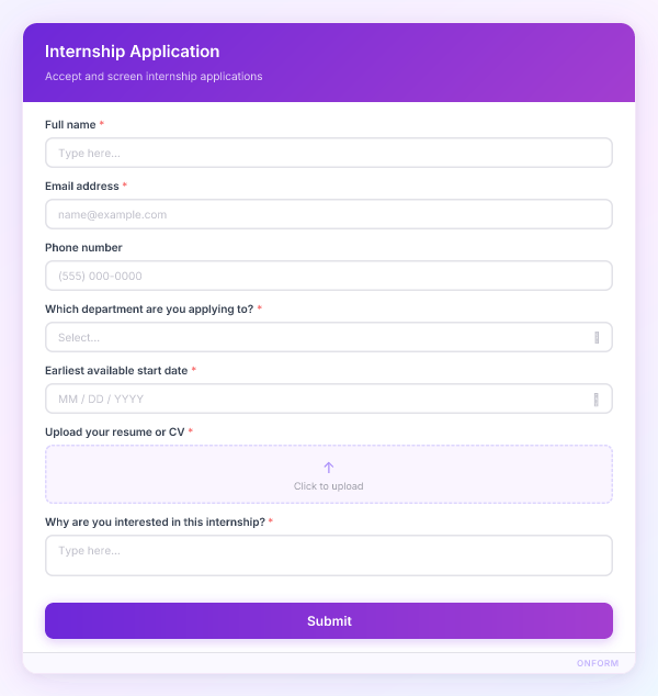 Internship Application preview