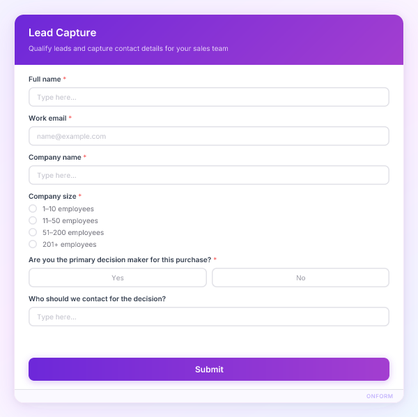 Lead Capture preview