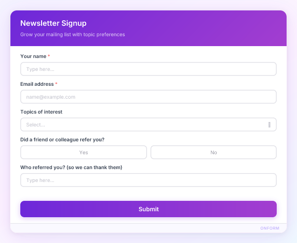 Newsletter Signup preview