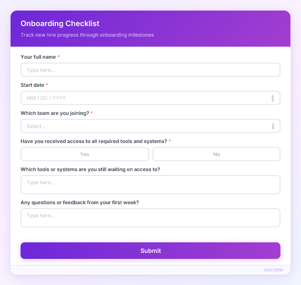 Onboarding Checklist preview