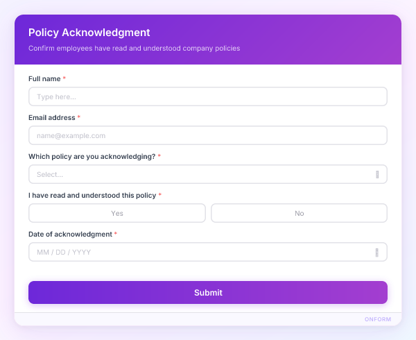 Policy Acknowledgment preview