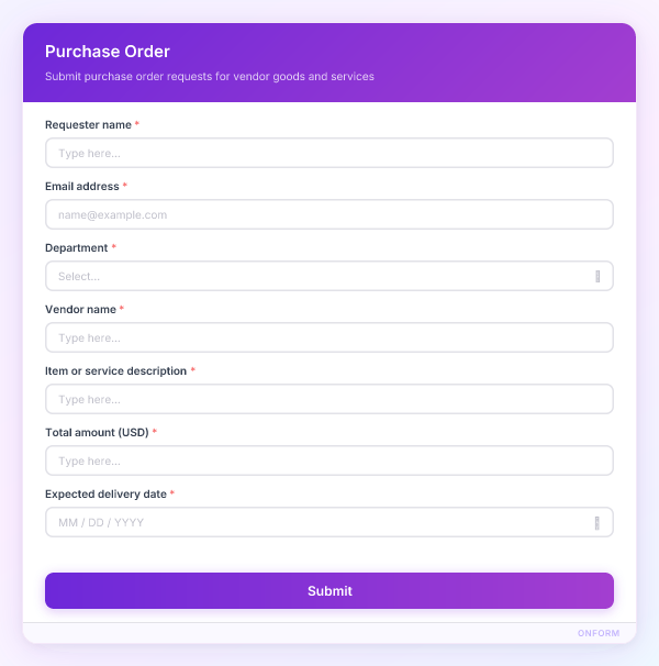 Purchase Order preview