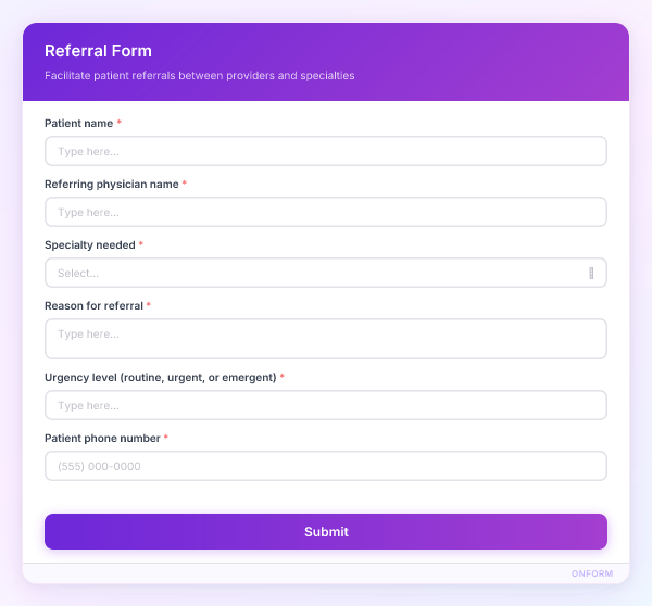 Referral Form preview