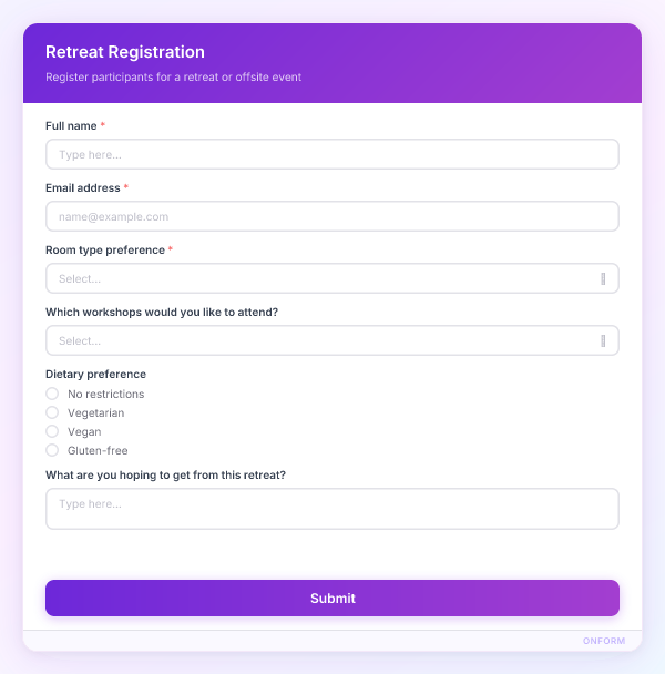 Retreat Registration preview