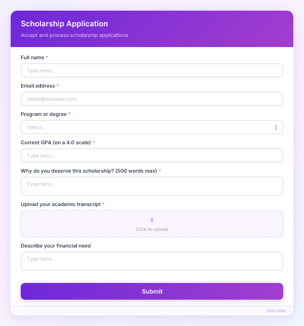 Scholarship Application preview