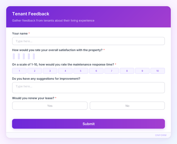 Tenant Feedback preview