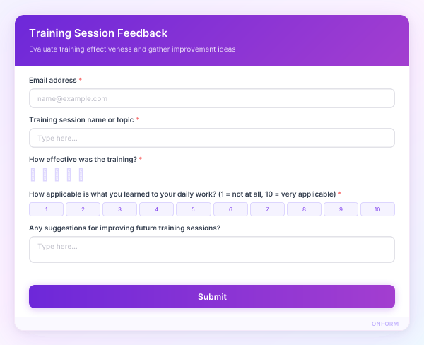 Training Session Feedback preview