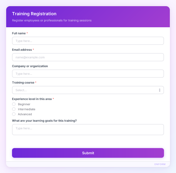 Training Registration preview