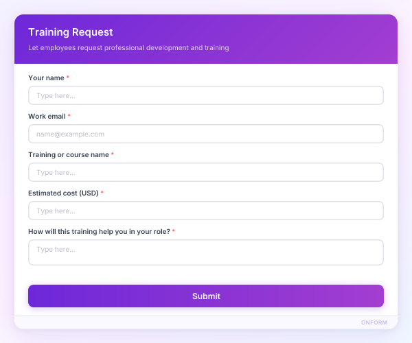 Training Request preview