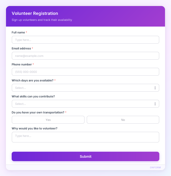 Volunteer Registration preview