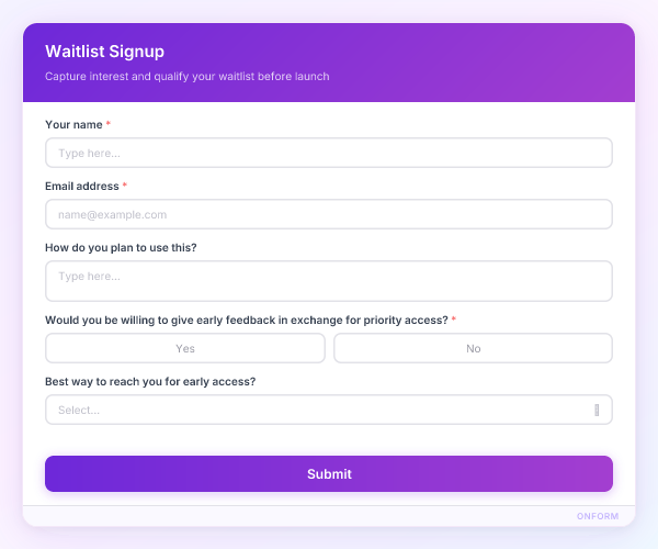 Waitlist Signup preview