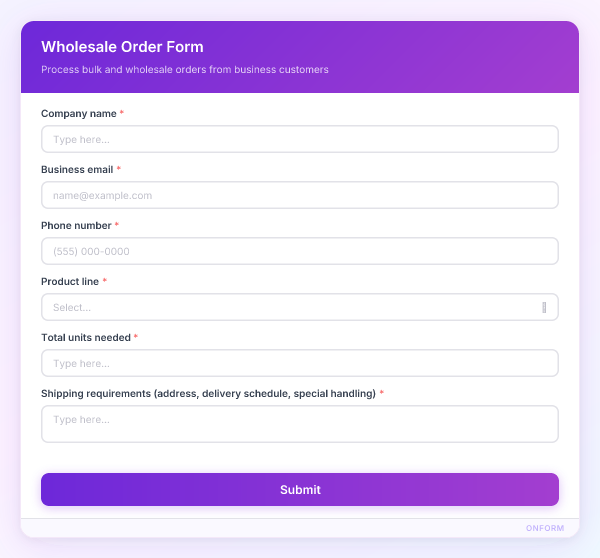 Wholesale Order Form preview