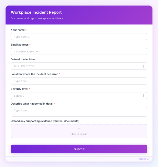 Workplace Incident Report preview